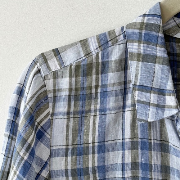 J. Jill Love Linen 100% Linen Blue Green Plaid Tunic Shirt - Picture 6 of 16